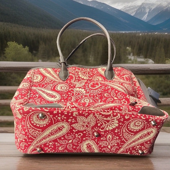 American Living Ralph Lauren Tote Bag Women Red Paisley Canvas Shoulder Satchel - Picture 2 of 10
